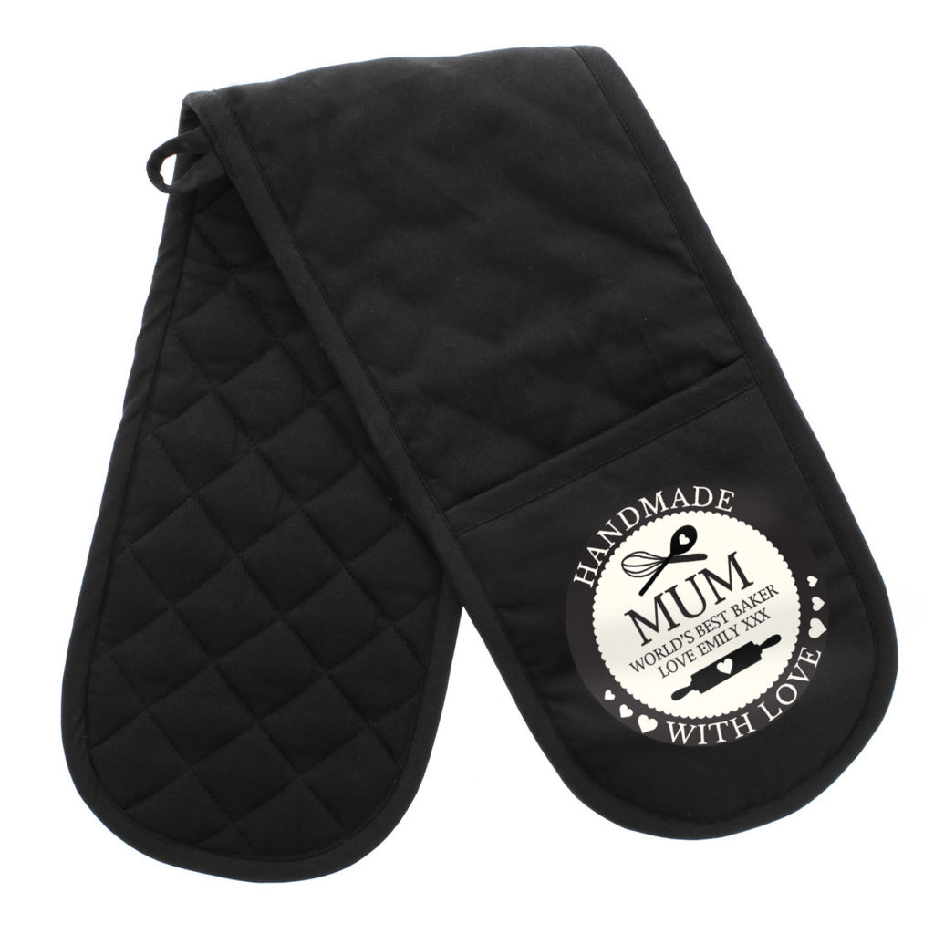 Personalised Handmade With Love Black Oven Gloves