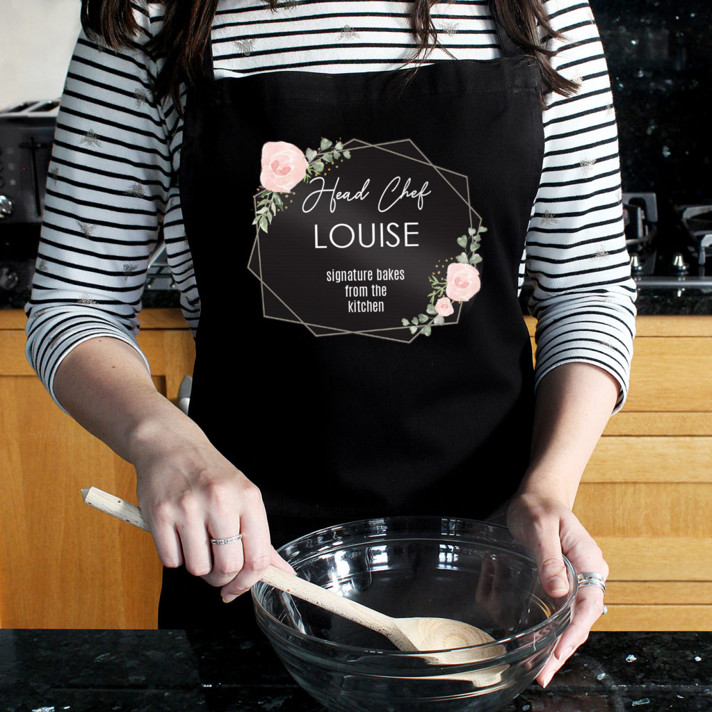 Personalised Abstract Rose Black Apron