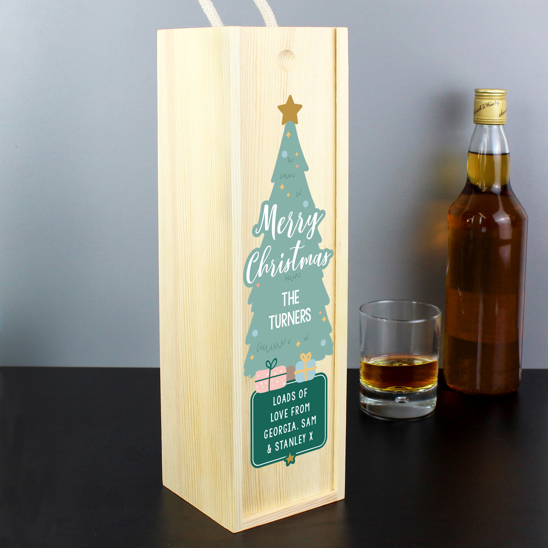 Personalised Merry Christmas Wooden Bottle Box Personalised Merry Christmas Wooden Bottle Box