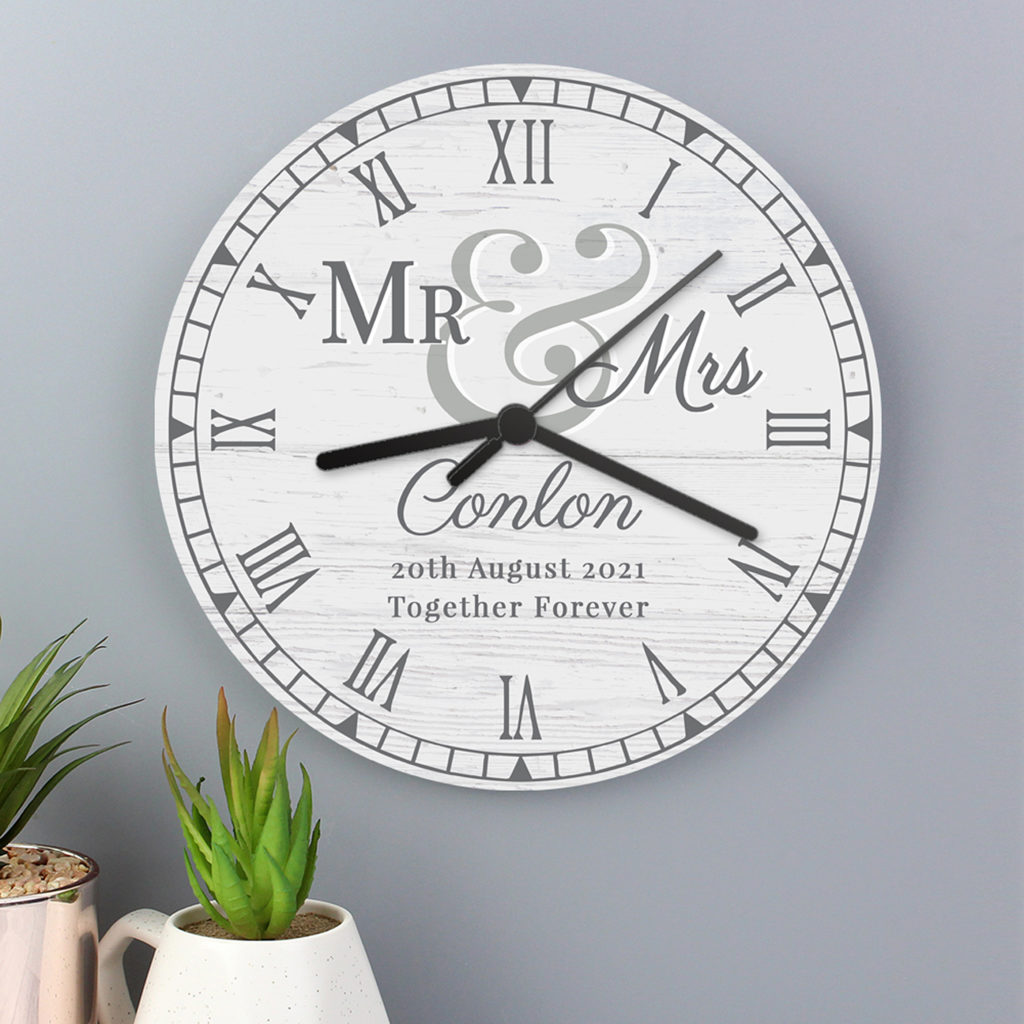 Personalised Mr & Mrs Wooden Clock