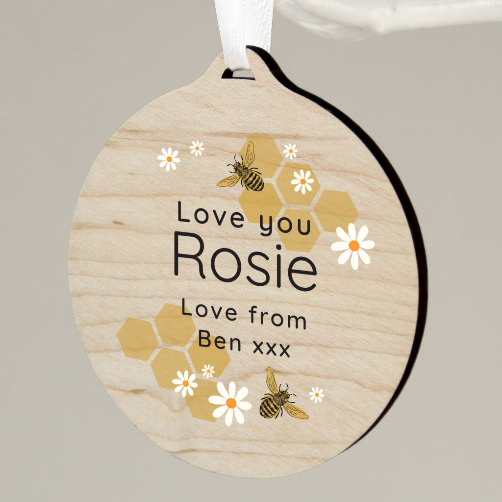 Personalised Bee Round Wooden Decoration